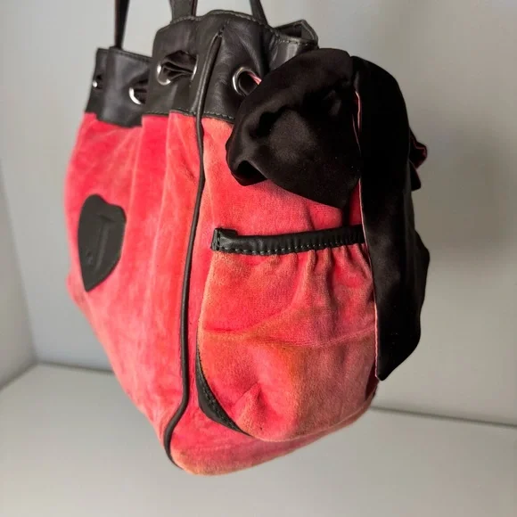 Juicy Couture Pink and Black Suede Shoulder Bag with Logo Charm - Picture 5 of 7